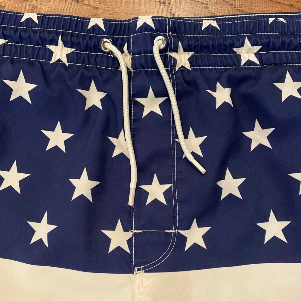 American Flag Swim Trunks Mens Patriotic Stars and Stripes Board Shorts Red Blue